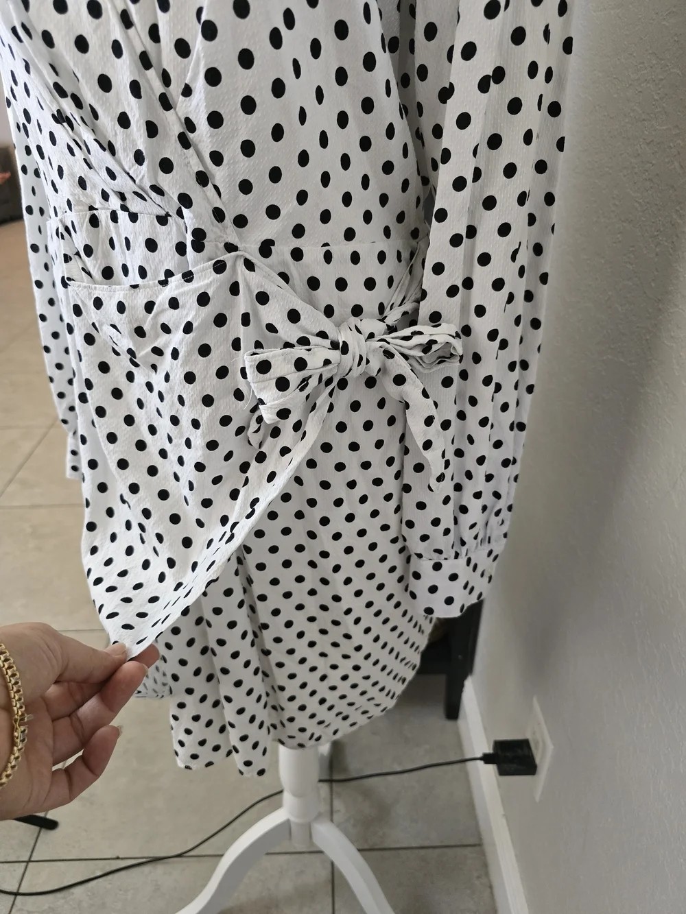 Michael Kors White Mini Wrap Dress with Black Polka Dots